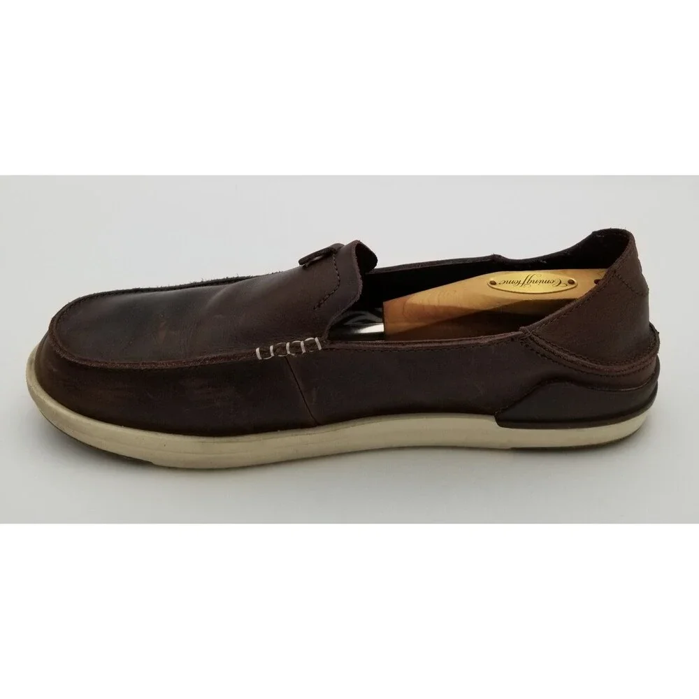 OluKai Kakaha Premium Leather Dark Java Brown Mens Slip-On Loafer Shoe Size 11.5